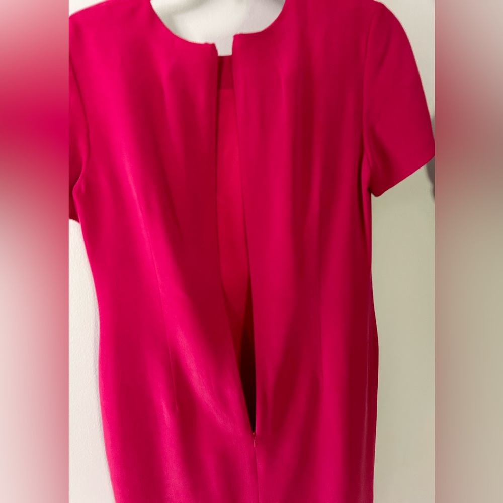 VINTAGE SHOMI Red Silk Short Sleeve Sheath Dress Classic Minimal Capsule | Sz 8 - Picture 8 of 10